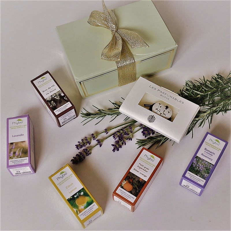 Coffret-Cadeau Collier à parfumer et 5 Huiles Essentielles Bio - Oemine Phybio