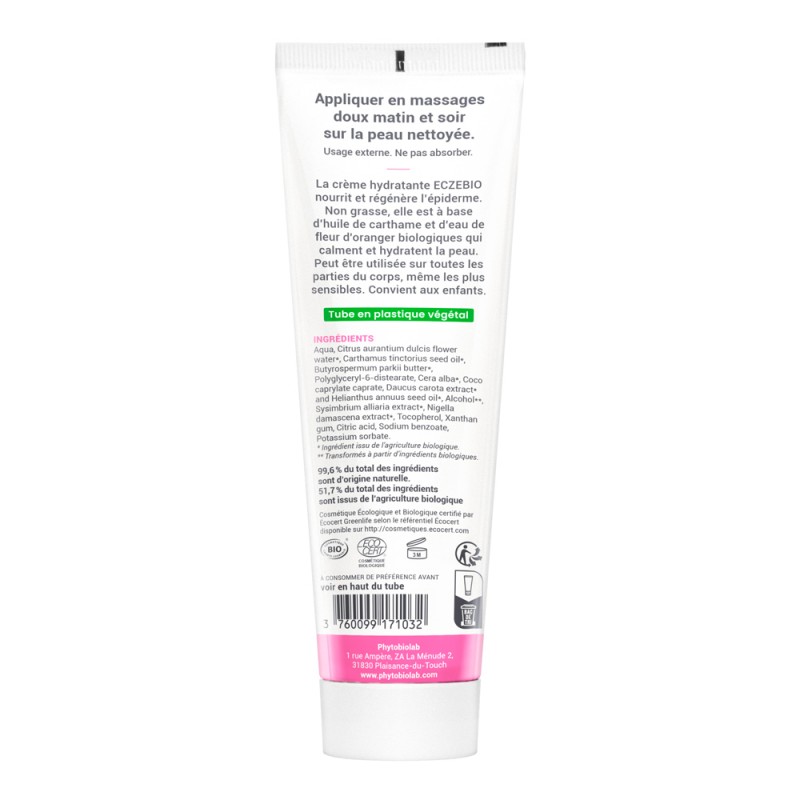 ECZEBIO Crème Bio Hydratante peau très sèche, Carthame Fleur d'Oranger