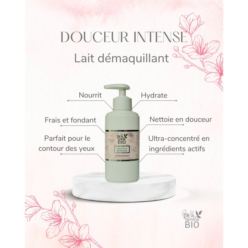 Lait démaquillant Douceur intense rose aloe macadamia BELLE OEMINE BIO