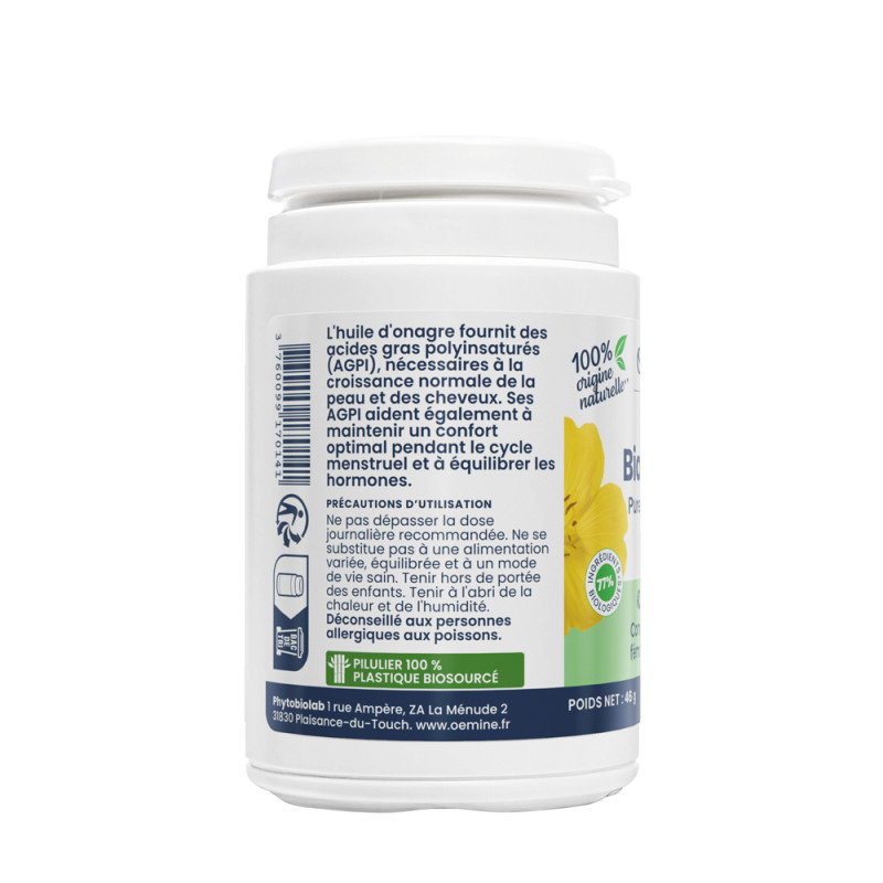 Oemine Bio-Onagre pure huile d'onagre bio oméga-6 pour confort féminin