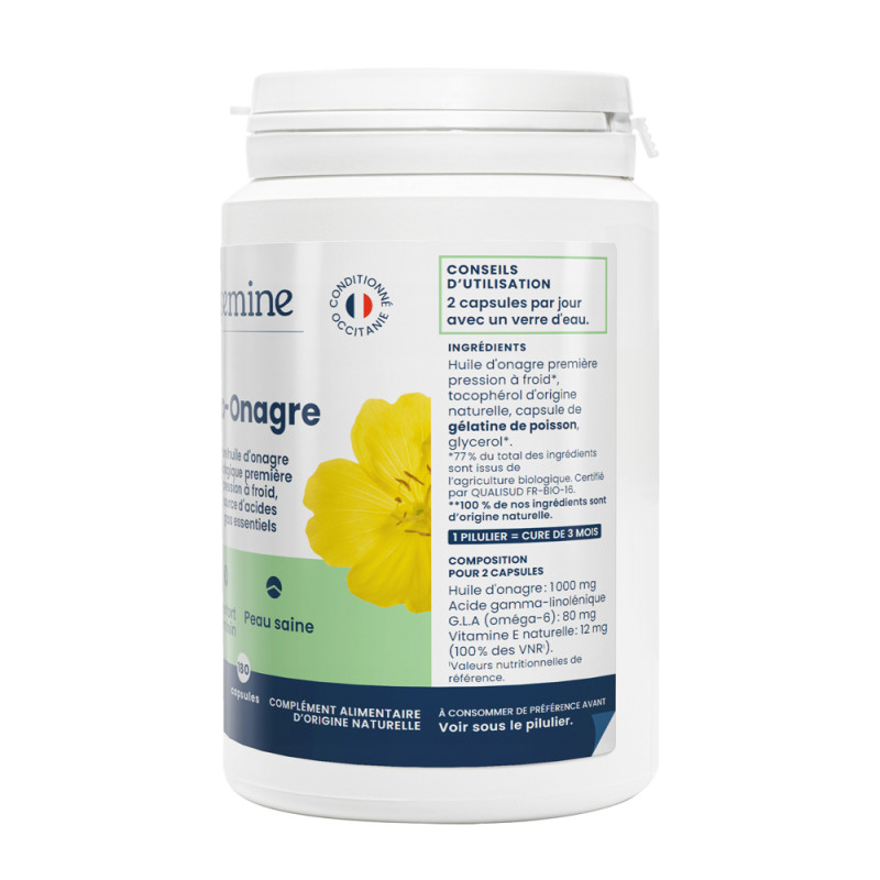 Oemine Bio-Onagre pure huile d'onagre bio oméga-6 pour confort féminin