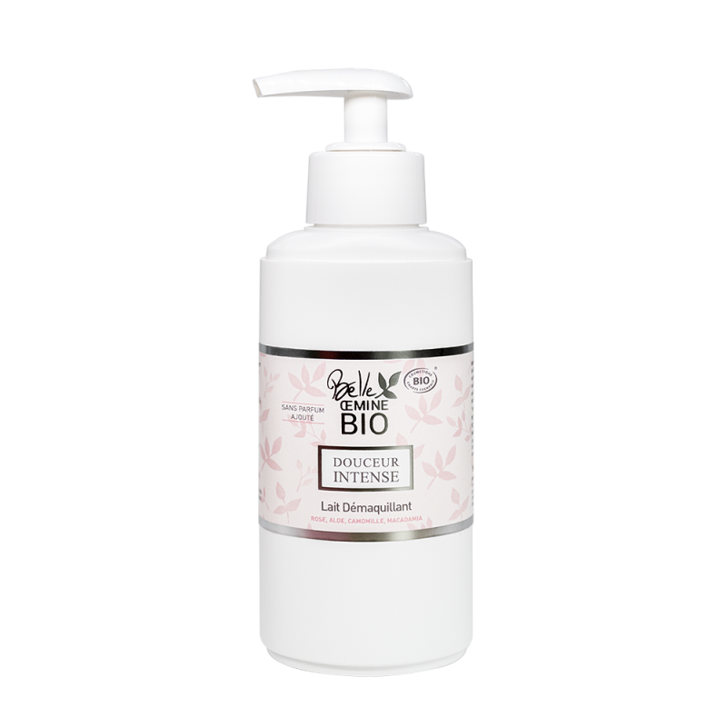Lait démaquillant Douceur intense rose aloe macadamia BELLE OEMINE BIO