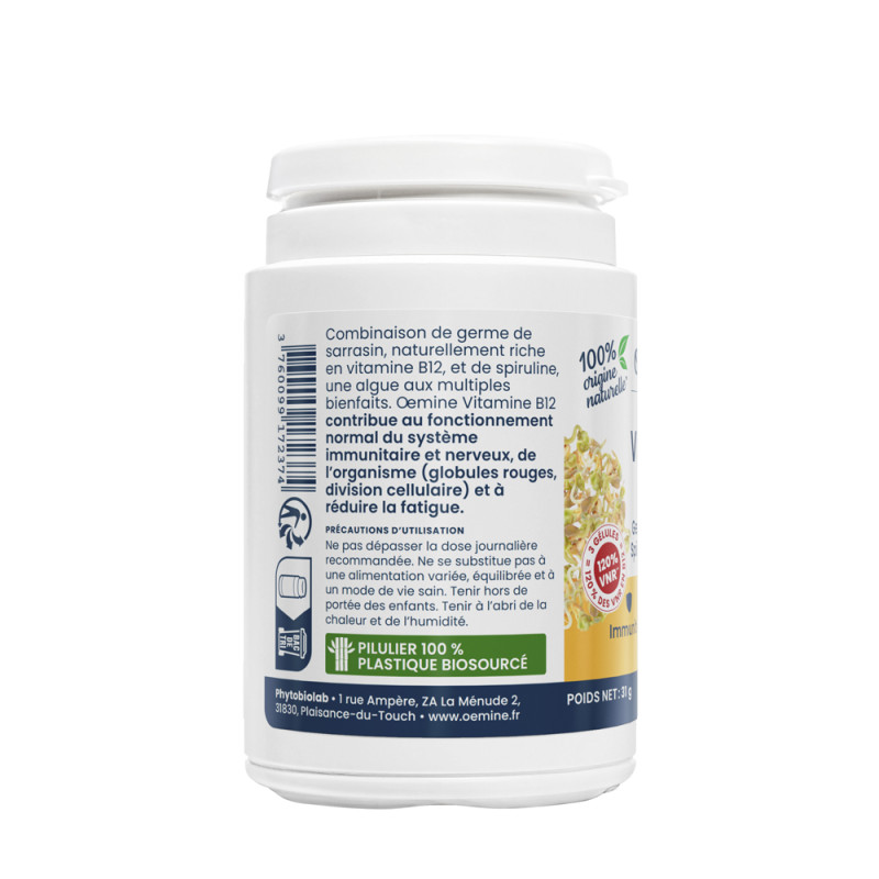 Oemine Vitamine B12 naturelle sans gluten, immunité, moral, métabolisme