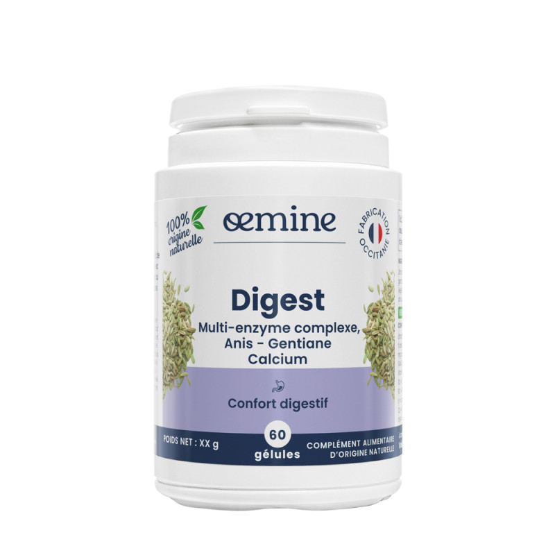 Oemine Digest Orge Anis Calcium, enzymes digestion et ventre plat