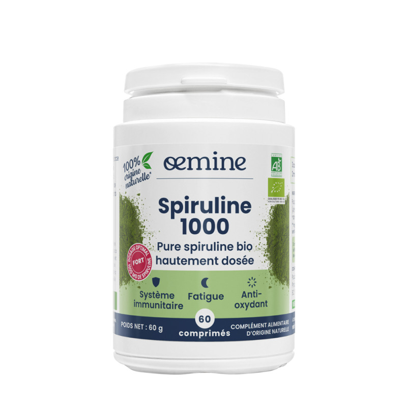 Pure spiruline Oemine riche en protéines, fer, vitamines B et A