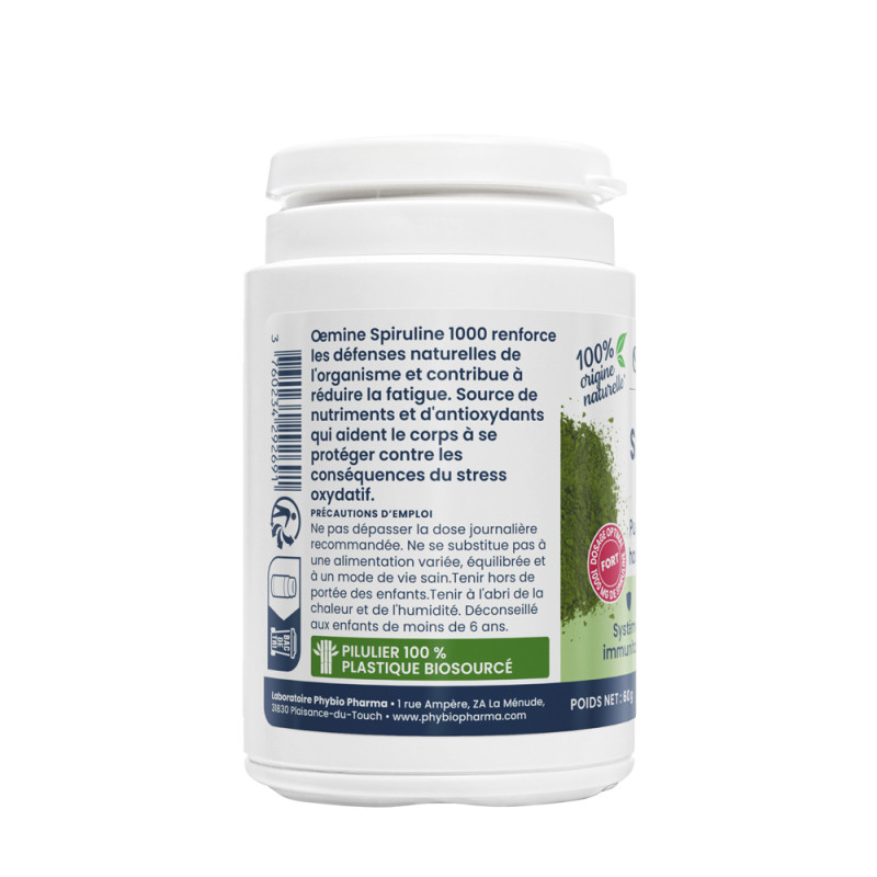 Pure spiruline Oemine riche en protéines, fer, vitamines B et A