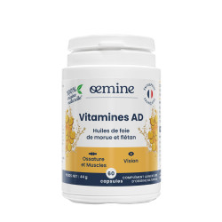 Oemine Vitamines A et D pour os et muscles, huile foie de morue et flétan