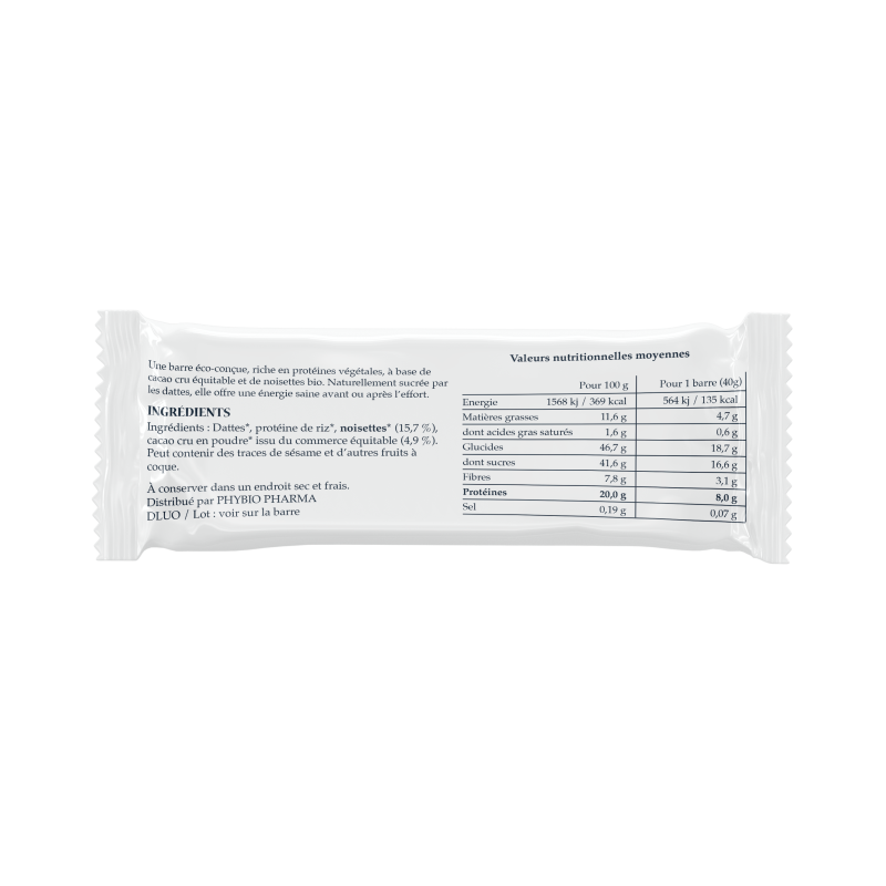 Barre protéinée bio cacao noisette – Nutrition sportive naturelle