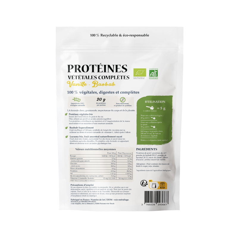 Protéines Végétales Premium Baobab Vanille – Superfruits & Protéines Complètes