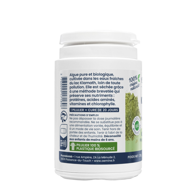 Pure algue Klamath bio Oemine pour muscles, moral, fatigue