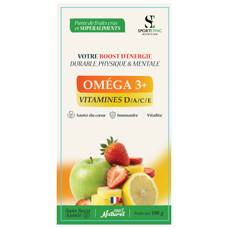SPORTETHIC PUREE FRUIT BOOST OMEGA 3 -VITAMINES  A -D - E - K  - 100 G - Marque SPORTETHIC NUTRITION