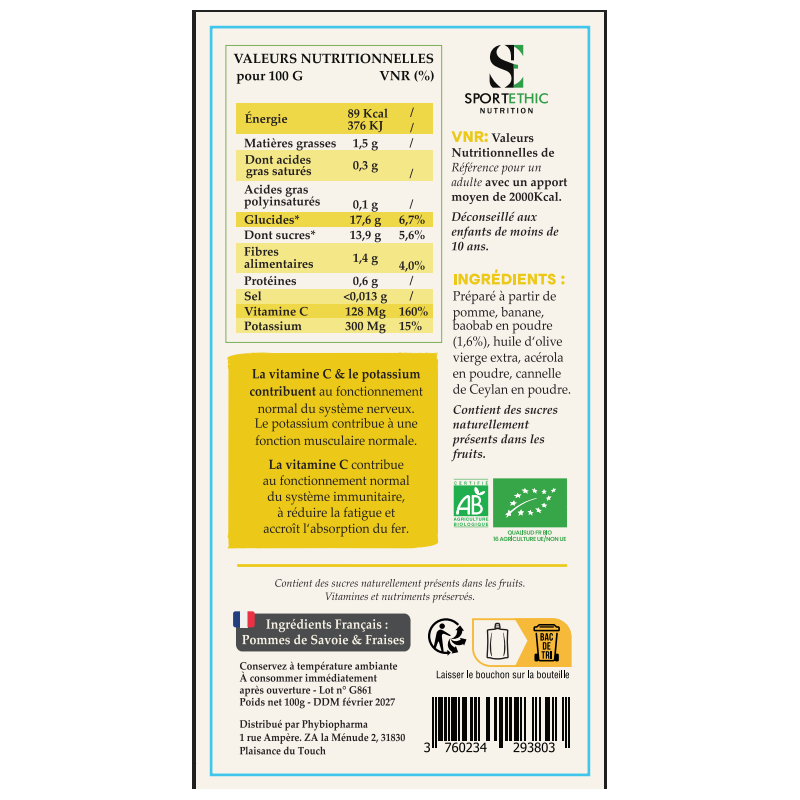 PURÉE FRUIT BAOBAB certifié biologique 100G - Marque Sportéthic Nutrition