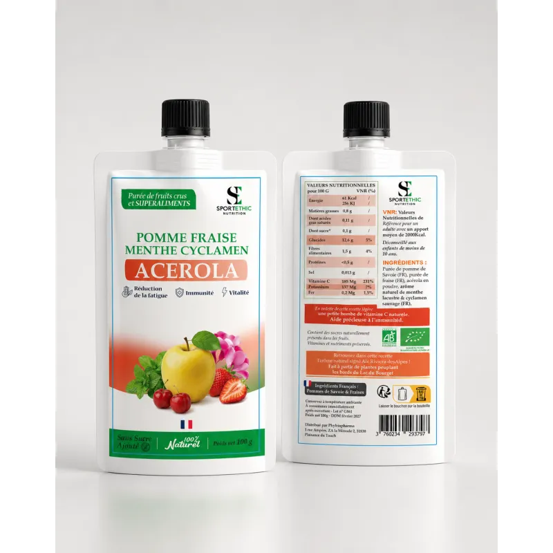 SPORTETHIC PUREE FRUIT ACEROLA VITAMINE C certifié biologique 100 G - Marque SPORTETHIC NUTRITION