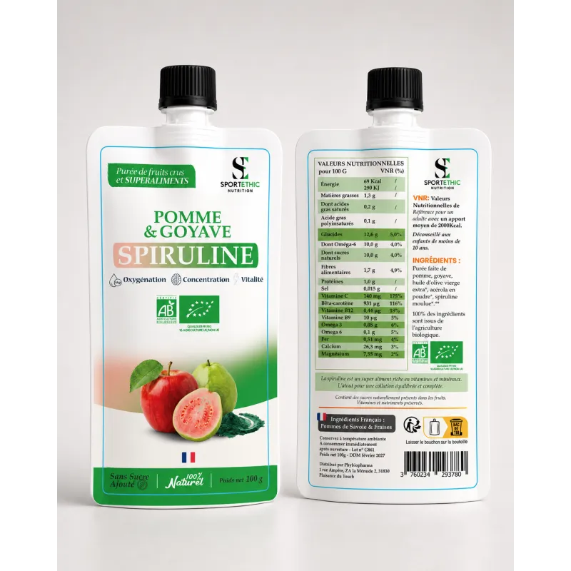 SPORTETHIC PUREE FRUIT SPIRULINE certifié biologique 100 G - Marque SPORTETHIC NUTRITION