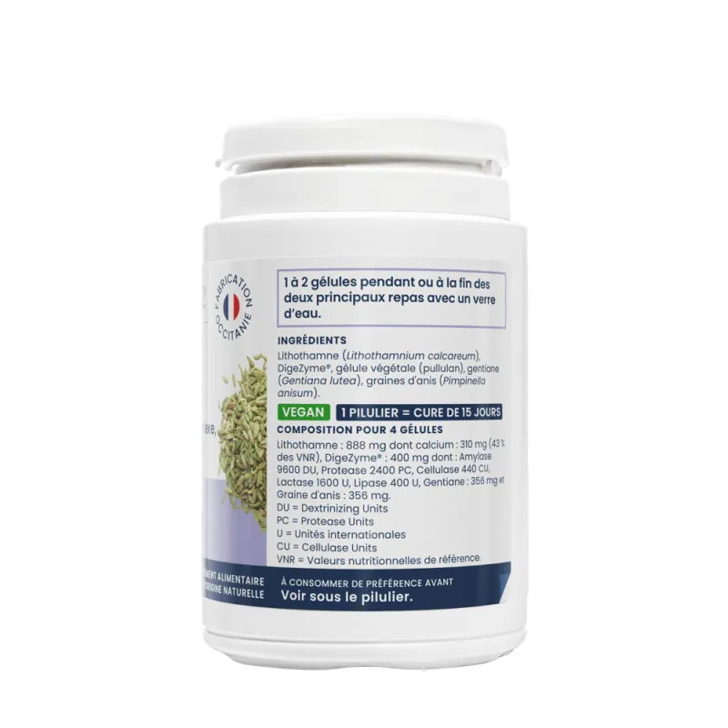 Oemine Digest Orge Anis Calcium, enzymes digestion et ventre plat