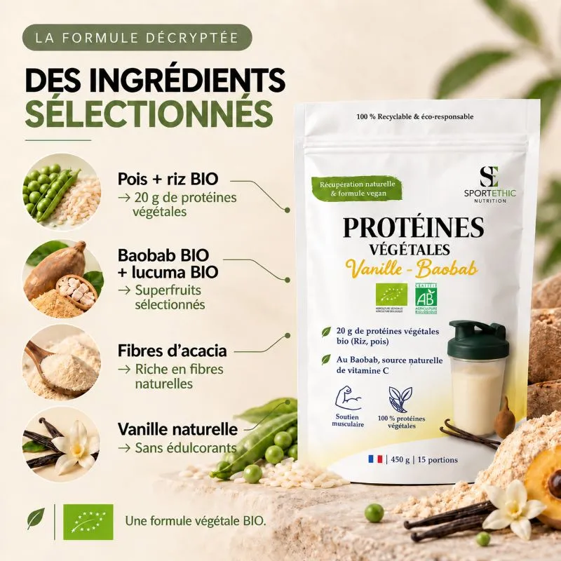 Protéines Végétales Premium Baobab Vanille – Superfruits & Protéines Complètes