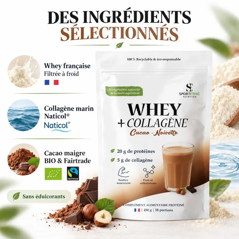 Whey Collagène Cacao - Marque SportEthic Nutrition